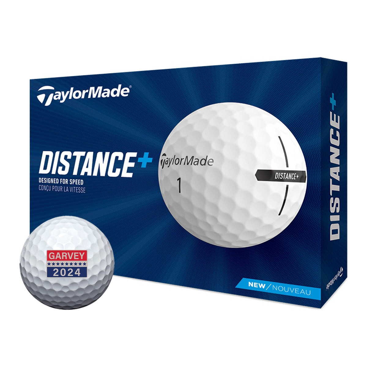 TAYLORMADE DISTANCE+ GOLF BALLS w/ GARVEY 2024 LOGO (DOZEN PACK)